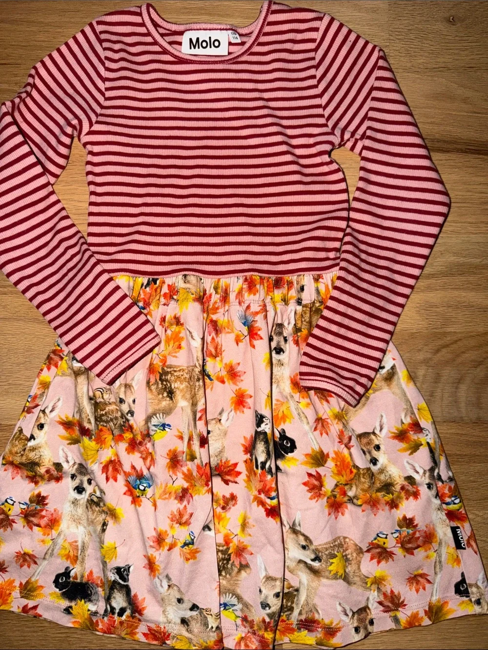 Molo Organic mixed fabric Pink/Red Striped Long-Sleeve Dress Girls sz 110/116